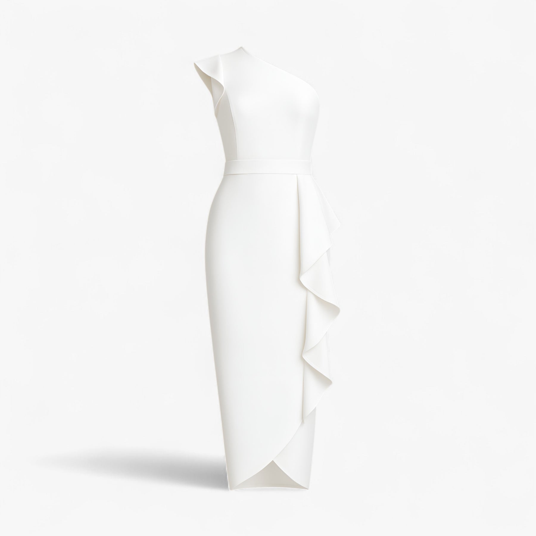 Women's Dress : Sole | Stijlvolle Lange Jurk met Rouches in Wit van Pantino