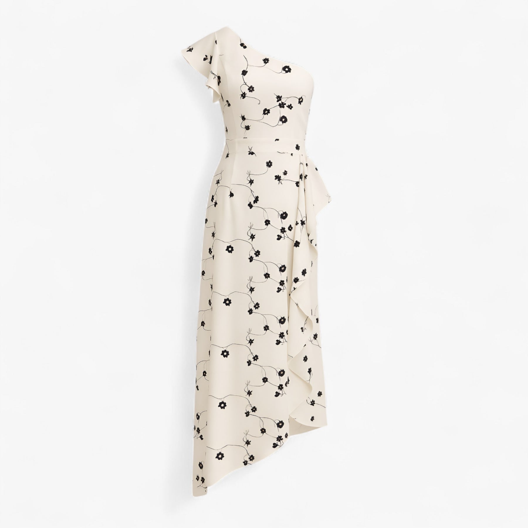 Women's Dress : Sole | Stijlvolle Lange Jurk met Rouches in Zwart-Wit van Pantino