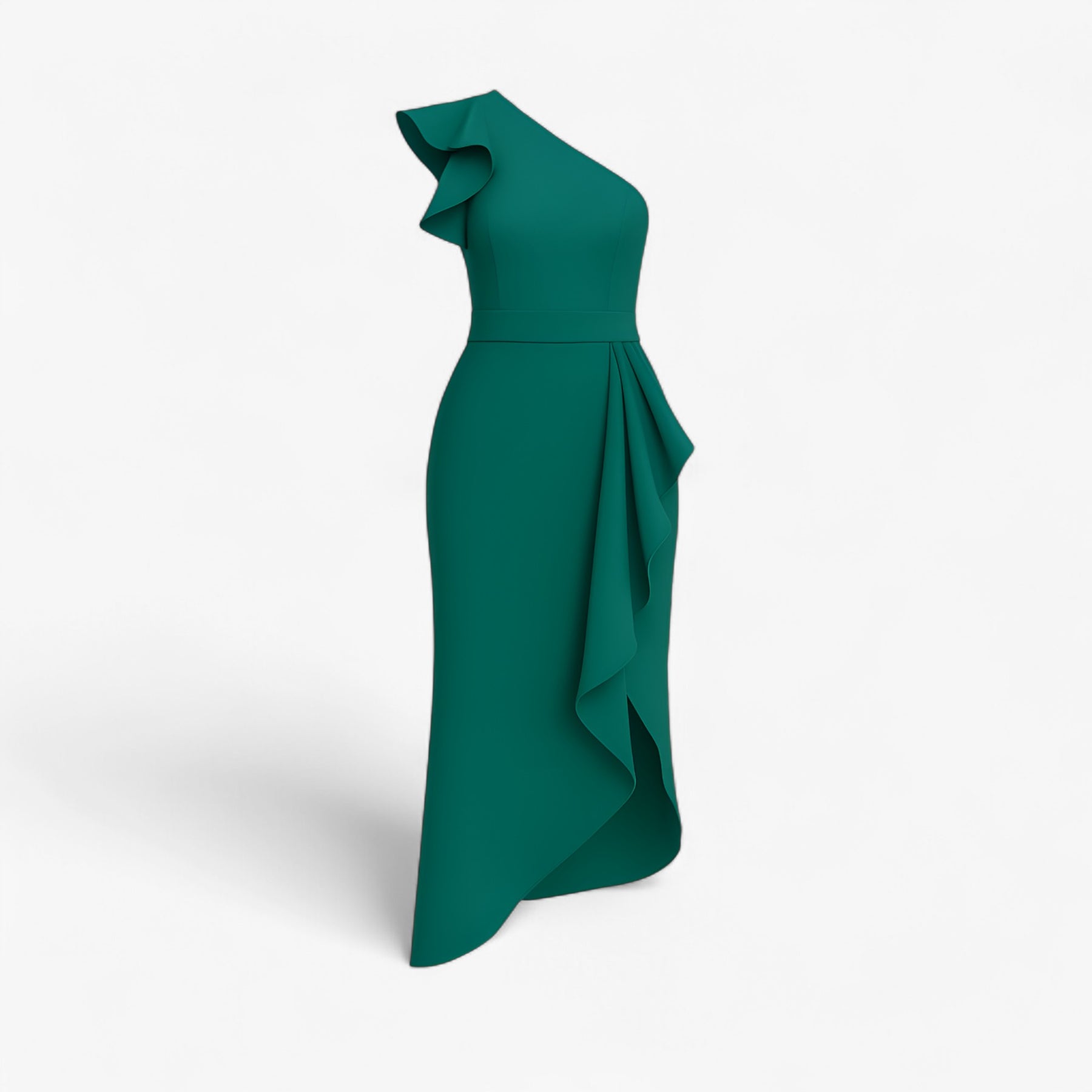Women's Dress : Sole | Stijlvolle Lange Jurk met Rouches in Groen van Pantino
