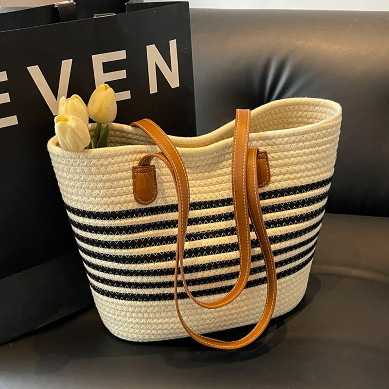 bags : HENDRIKA - Gestreept Ontwerp Grote Capaciteit Stro strand Tas in van Pantino