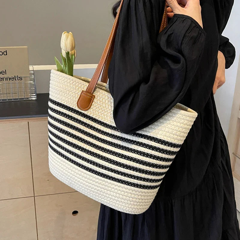 bags : HENDRIKA - Gestreept Ontwerp Grote Capaciteit Stro strand Tas in van Pantino