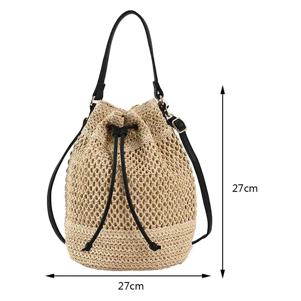 bags : JACQUELINE - Dames Zomer Stro Schoudertas: Handgeweven Trekkoordemmerstijl in van Pantino