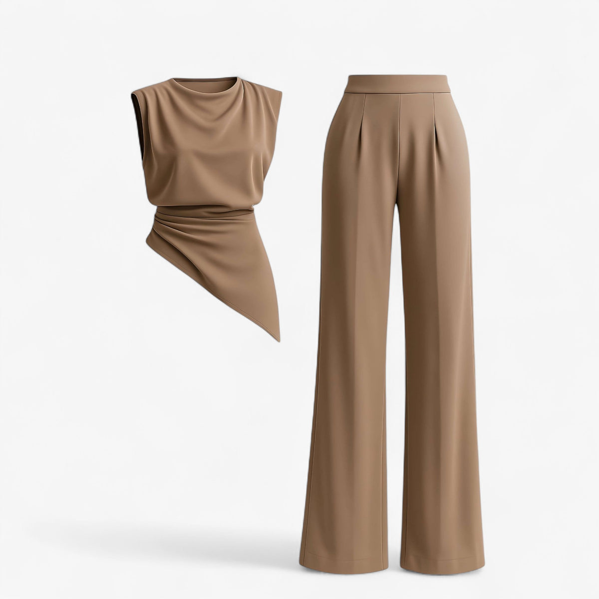 Women Set : Bonnie | Tweedelige Set Dames met Stijlvol Ontwerp in Lichtbruin van Pantino