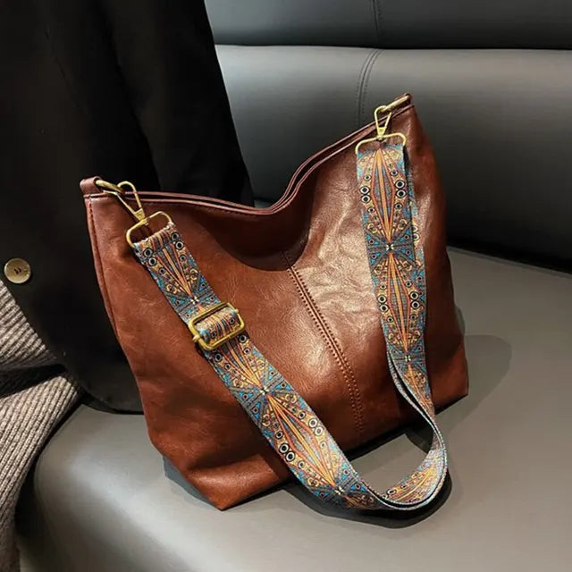 bags : KRISTI - Effen vintage schoudertas voor dames in Bruin van Pantino