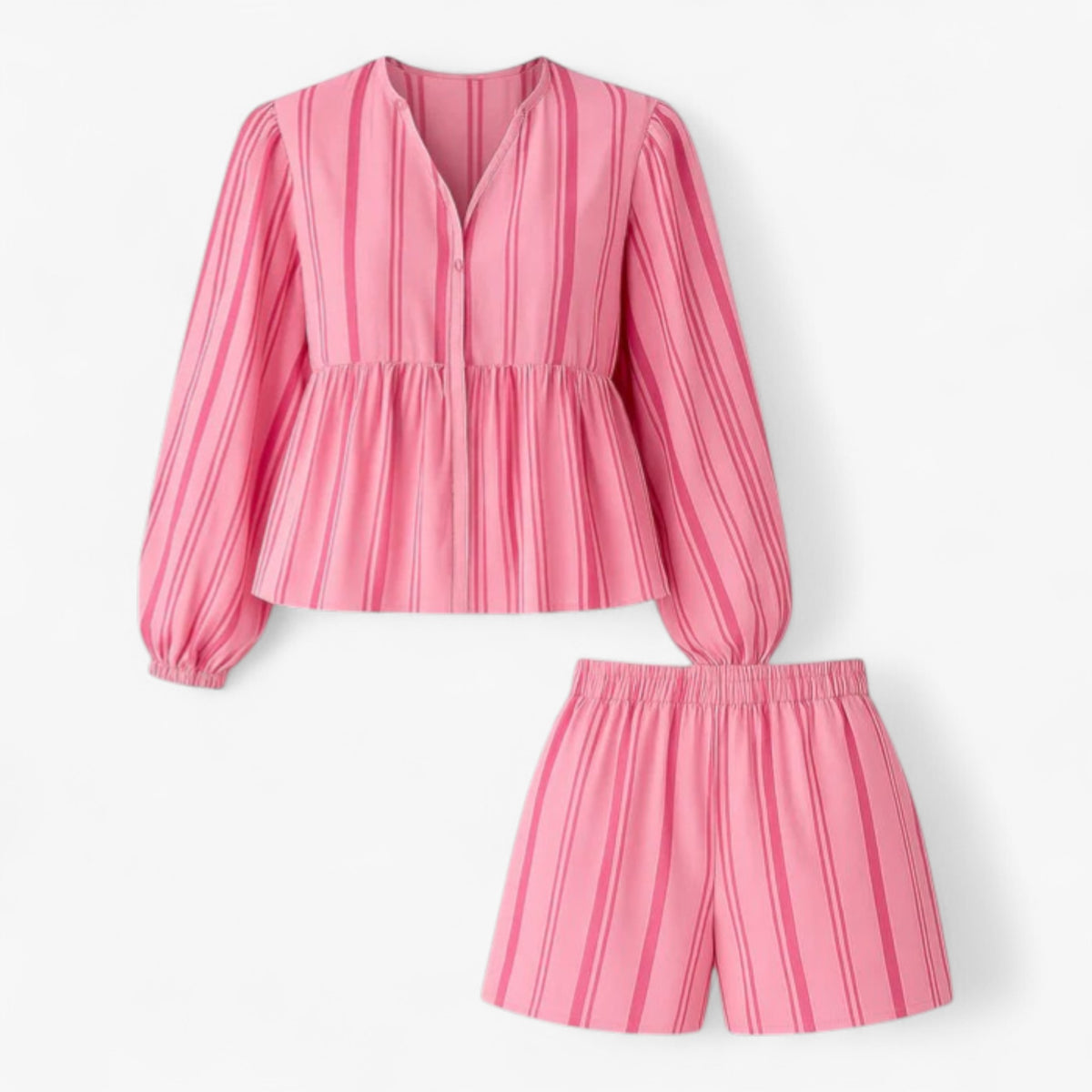 Women Set : Renata | Vrouwen Comfortabele Gestreepte Zomer Set in Rosa van Pantino