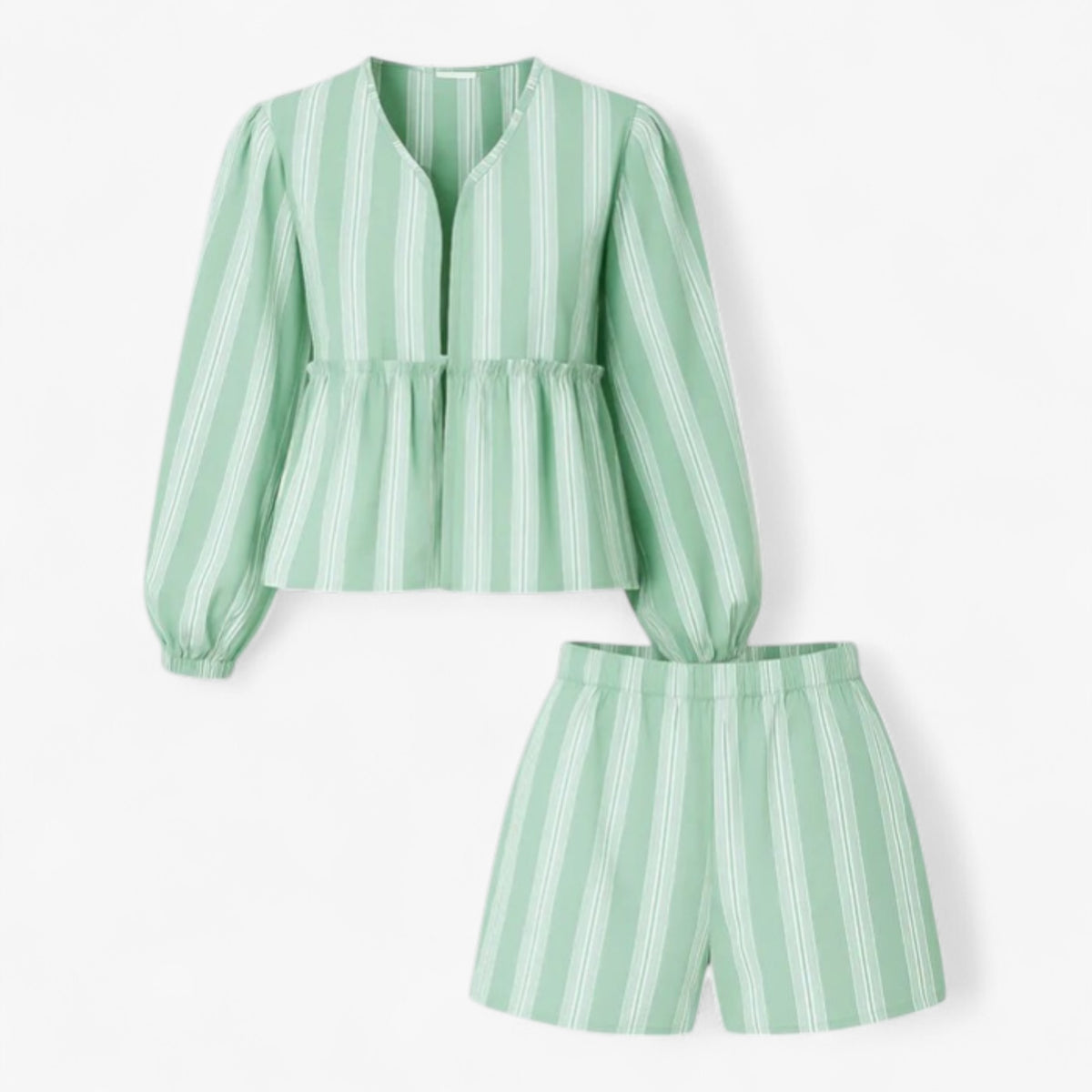 Women Set : Renata | Vrouwen Comfortabele Gestreepte Zomer Set in Groen van Pantino