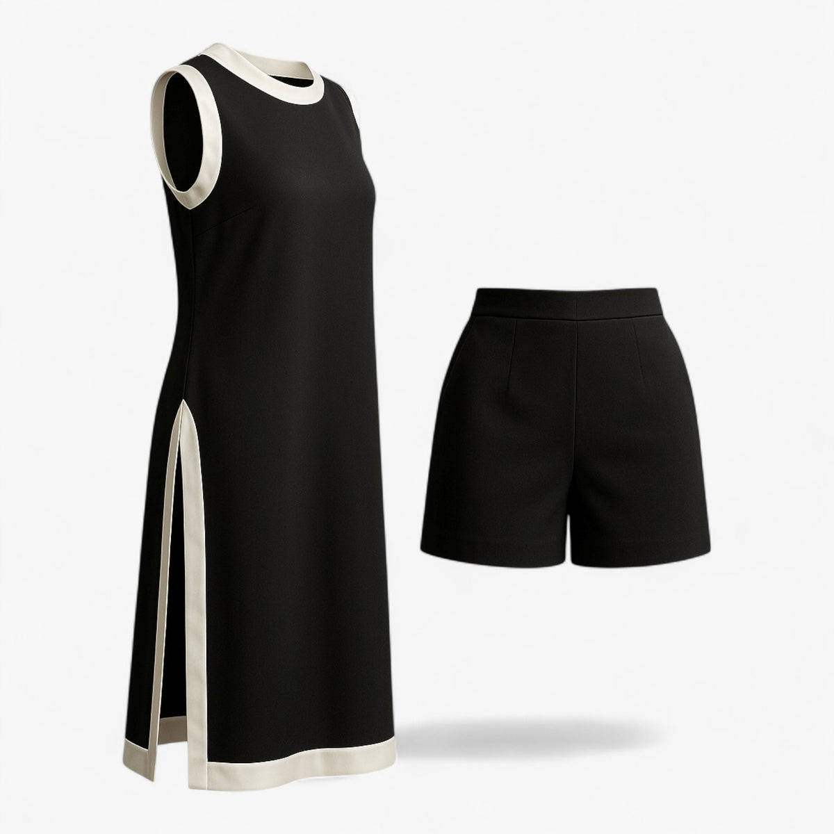 Women Set : Arlo | Vrouwen Zomer Set met Boho Kleurblok in Zwart van Pantino