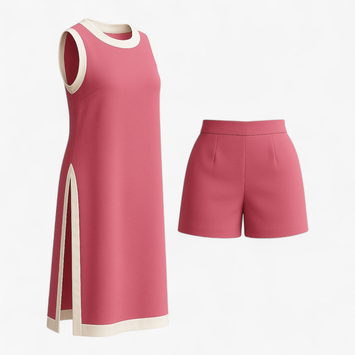 Women Set : Arlo | Vrouwen Zomer Set met Boho Kleurblok in Rood Roze van Pantino
