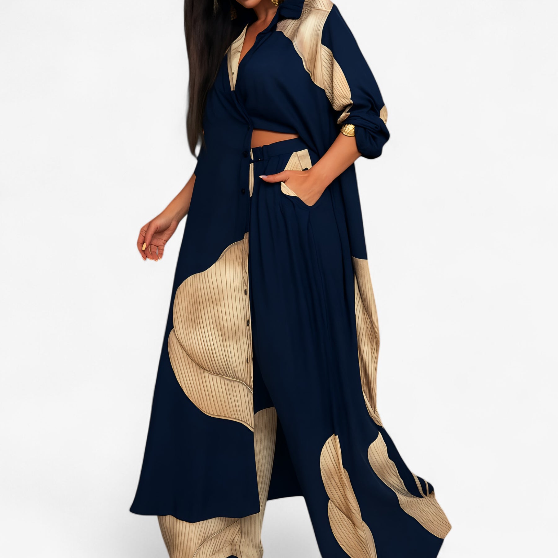 Women Dress : Amelia | Vrouwen's Elegante Camisa en Pantalon Set in Marine-Roze van Pantino