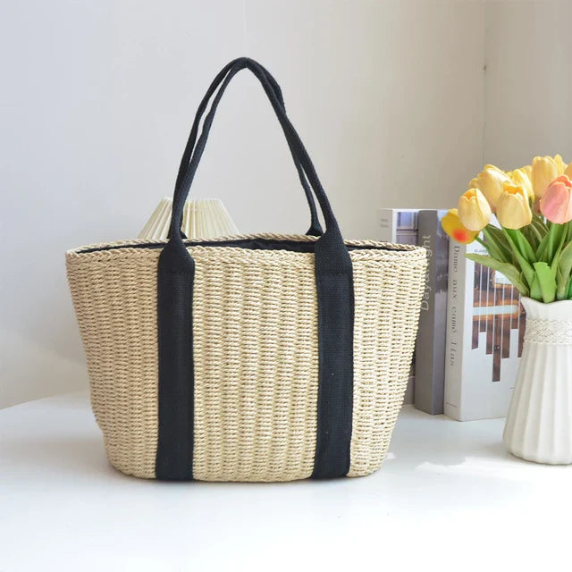 bags : NATALIE - Dames Strohschoudertas met grote capaciteit in Beige van Pantino