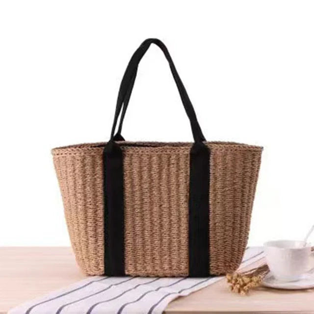 bags : NATALIE - Dames Strohschoudertas met grote capaciteit in Khaki van Pantino