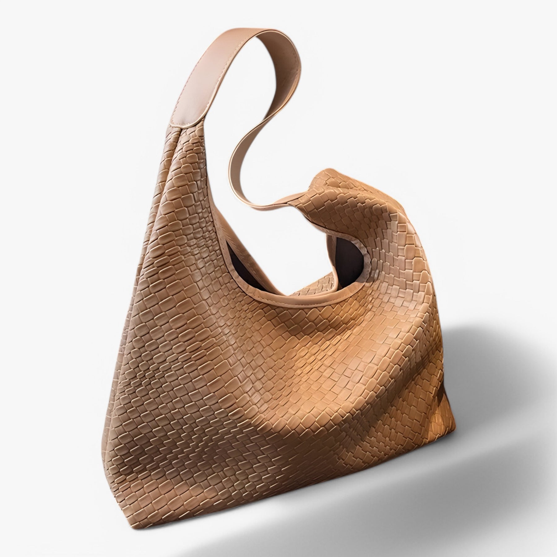 bags : RENATE - Dames Veelzijdige Zachte Leren Schoudertas met Geweven Hobo-Design in Khaki van Pantino