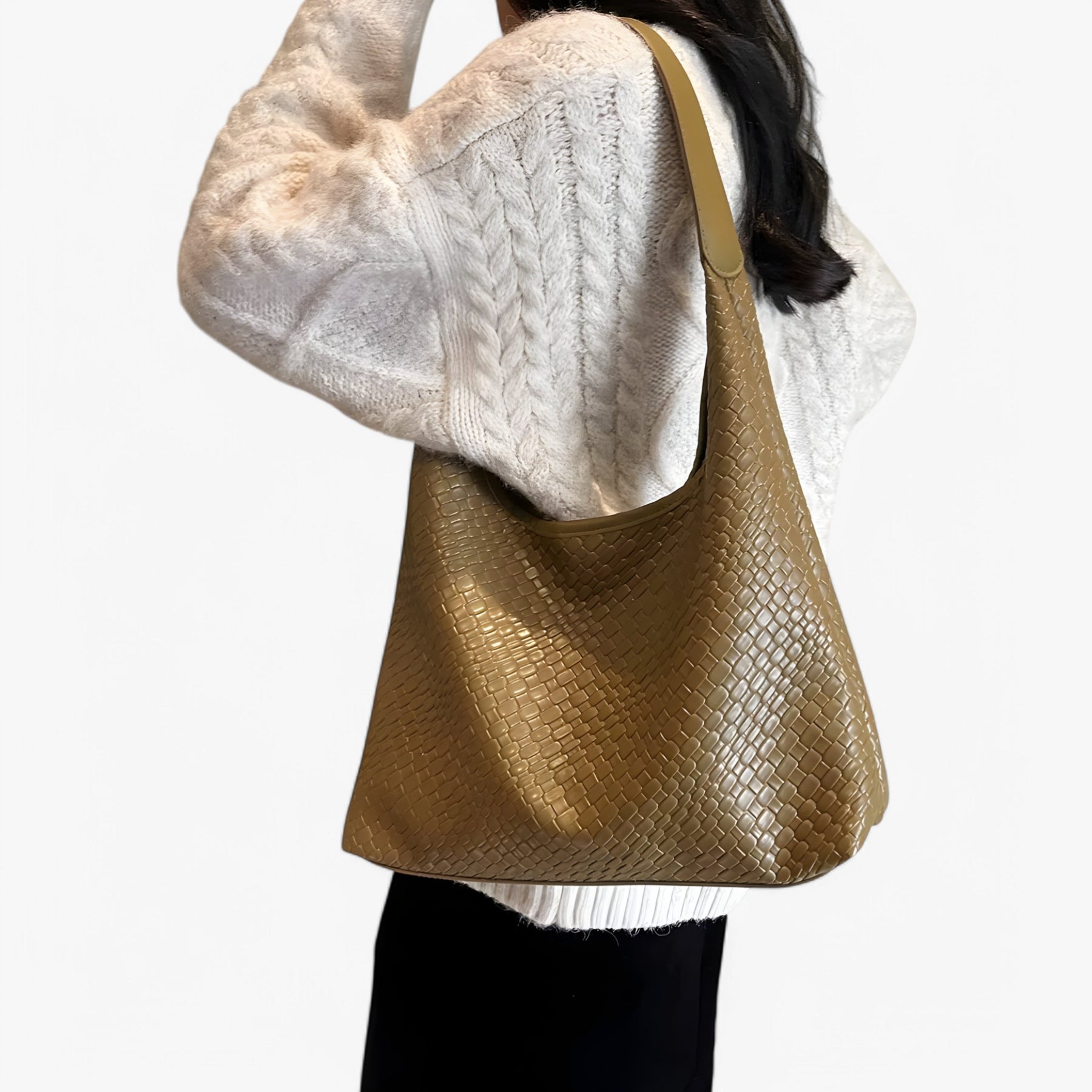 bags : RENATE - Dames Veelzijdige Zachte Leren Schoudertas met Geweven Hobo-Design in van Pantino