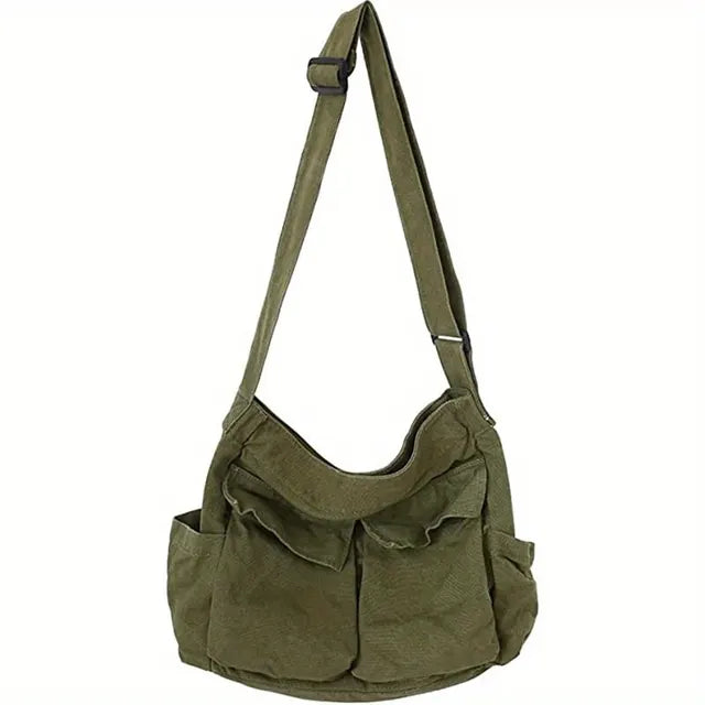 bags : JOSEPHINA - Vintage canvas crossbody-handtas voor dames in leger groen van Pantino