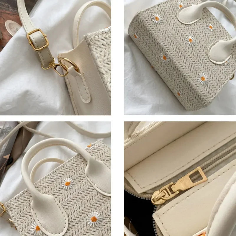 bags : Daisy - Gevlochten handtas met bloemaccenten in van Pantino