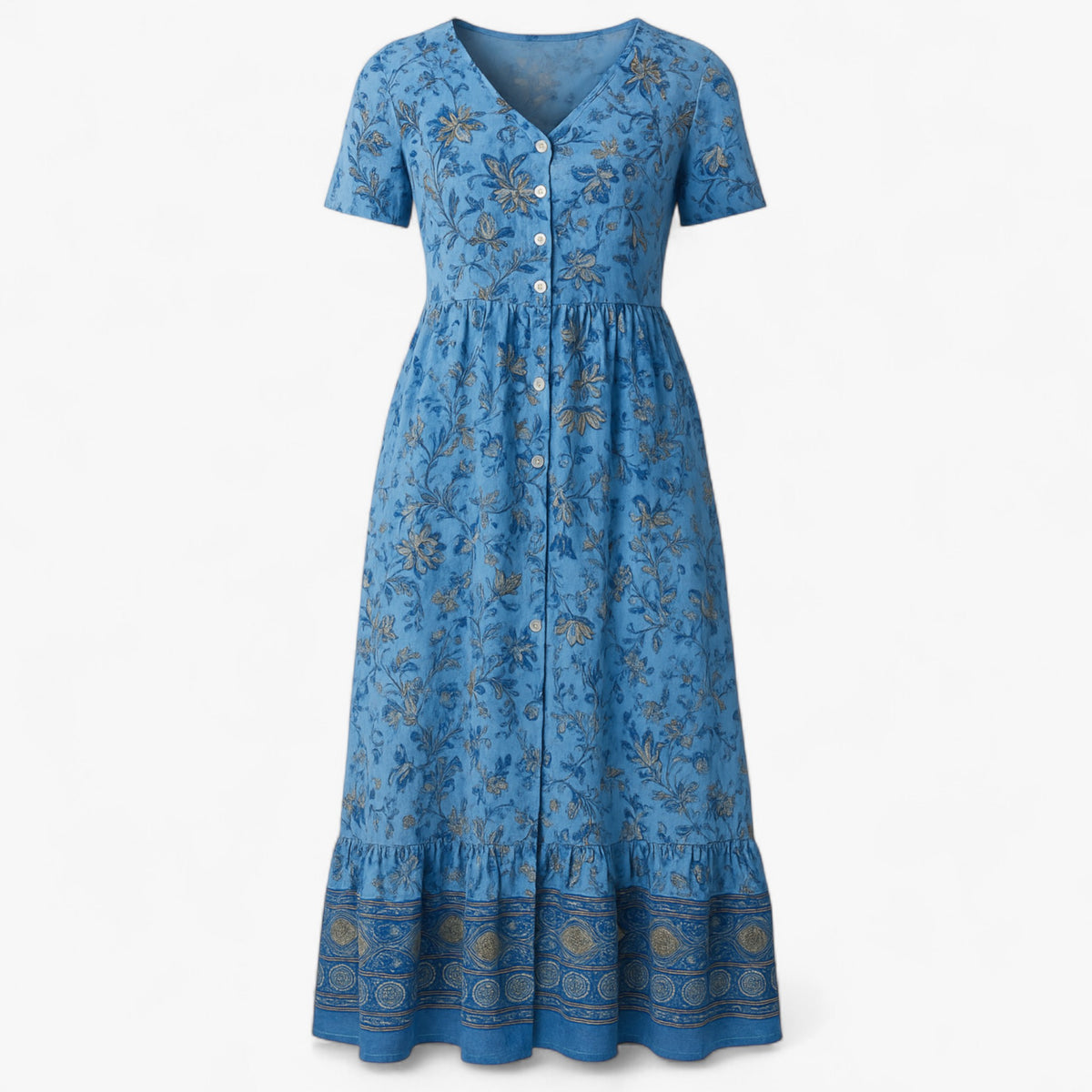 Women's Dress : Rebecca | Zomerjurk Dames Met Bloemenprint Casual in Blauw van Pantino