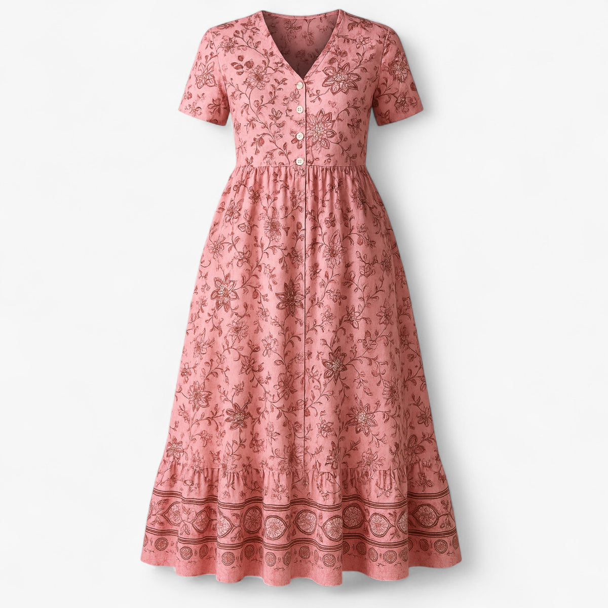 Women's Dress : Rebecca | Zomerjurk Dames Met Bloemenprint Casual in Roze van Pantino