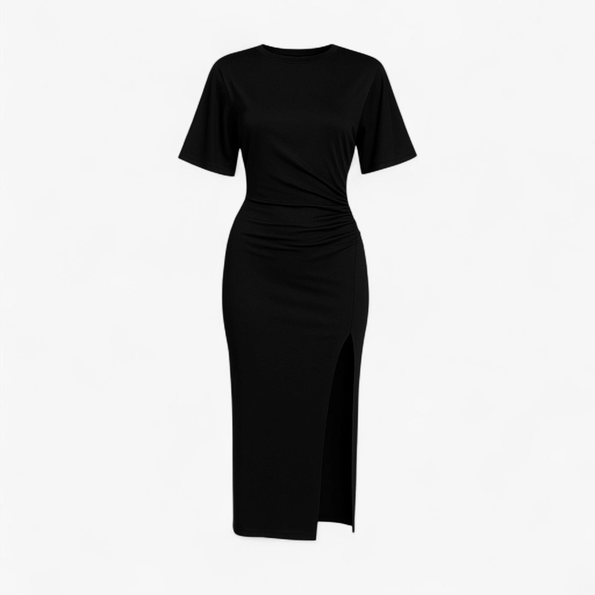 Dress : Gia | Midi Jurk Dames met Spacco in Zwart van Pantino