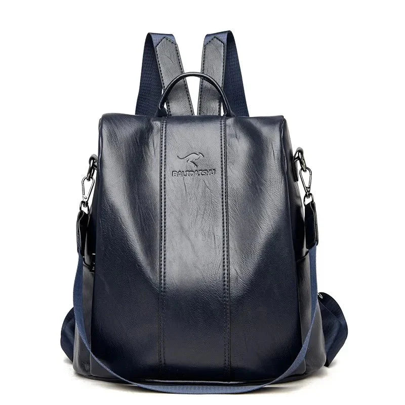 bags : MARIA - Leren damesrugzak van dik en duurzaam PU-leer, zachte handgrepen, meerdere ritsvakken in marineblauw van Pantino