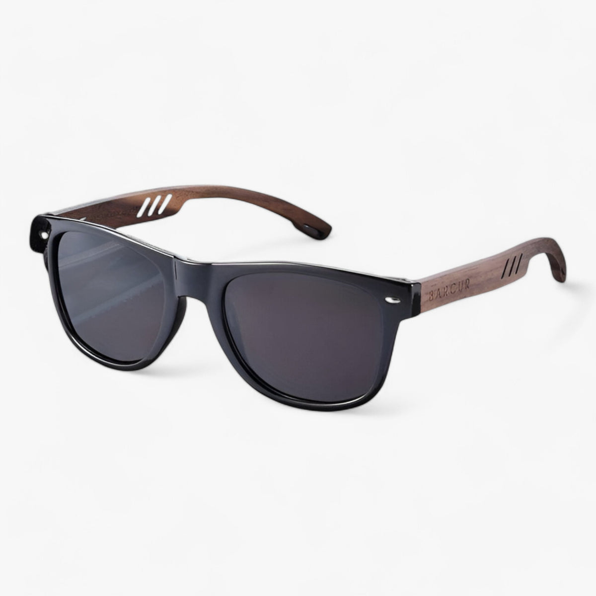 accessories : BARCUR, Klassieke Coole Houten Tempels Zonnebril, UV400 Gepolariseerde Zonnebril in Glanzend zwart van Pantino