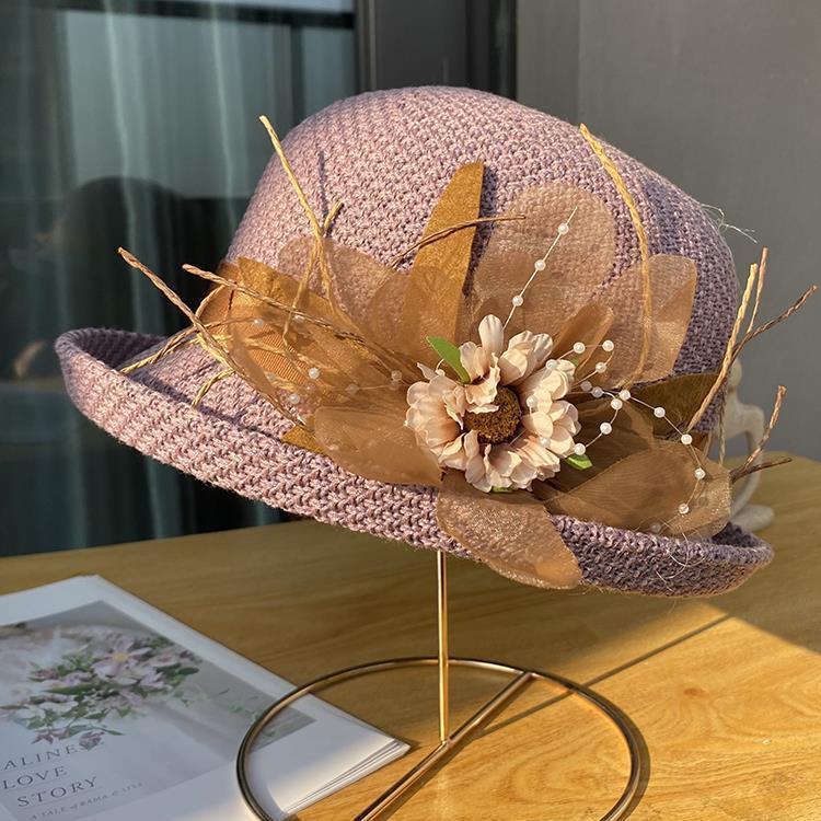 accessories : Veala | Katoen en linnen gebreide krulmuts in Paars M van Pantino