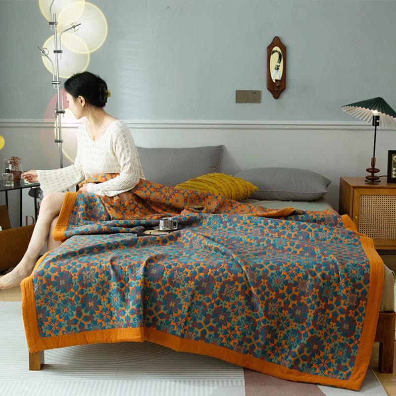 home & garden : Ethnic | Orange & Blue Patroon Zeslaags Katoenen Quilt in Dekbed King van Pantino