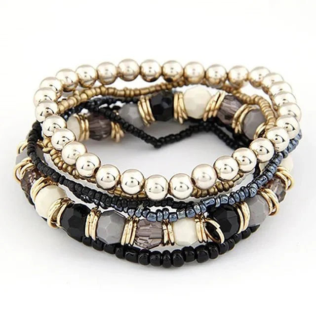 accessories : Bohemian Charm Kralen Wrap Armbanden in Zwart-Goud van Pantino