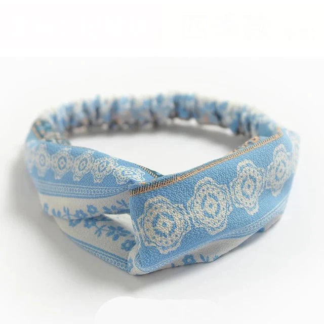 accessories : Bohemian Print Hoofdband Vintage Bandana in Lichtblauw van Pantino