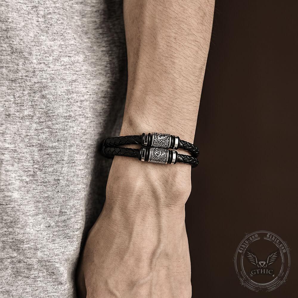 accessories : Classic Braided Stainless Steel Leather Bracelet in van Pantino