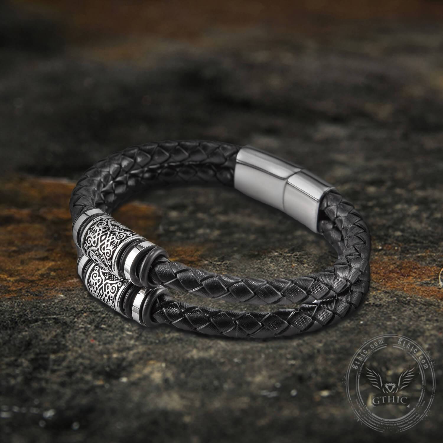 accessories : Classic Braided Stainless Steel Leather Bracelet in van Pantino