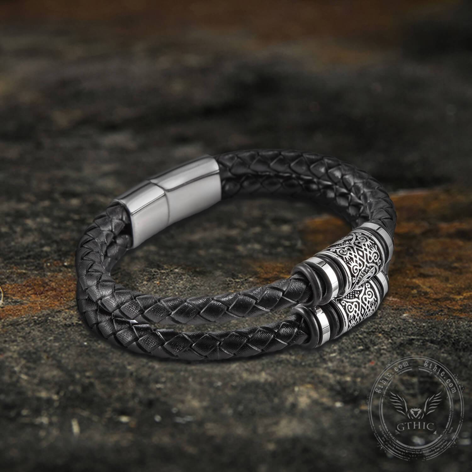accessories : Classic Braided Stainless Steel Leather Bracelet in van Pantino