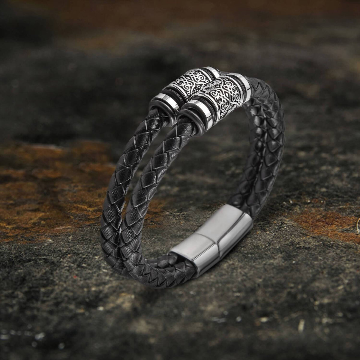 accessories : Classic Braided Stainless Steel Leather Bracelet in van Pantino