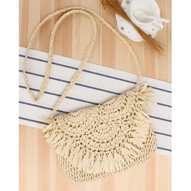 bags : Clutch Geweven Tas van Stro in Beige van Pantino