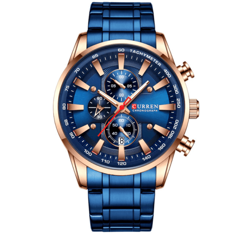 watches : Curren Heren Zakelijk Horloge in Roségoud Blauw van Pantino