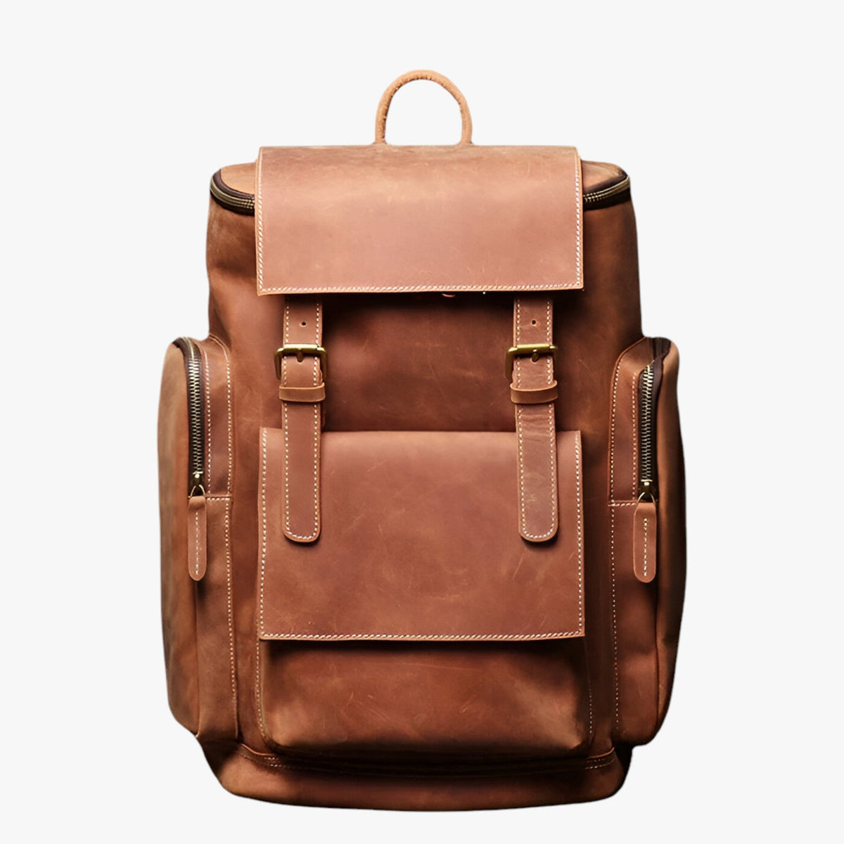 bags : Dario | Leren rugzak met laptopvak in Lichtbruin van Pantinoshop