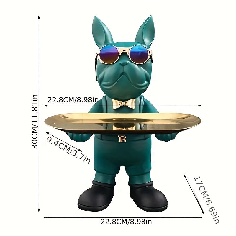 home & garden : Jan | Sleutelopbergkom Franse buldog sculptuur in Groen van Pantino