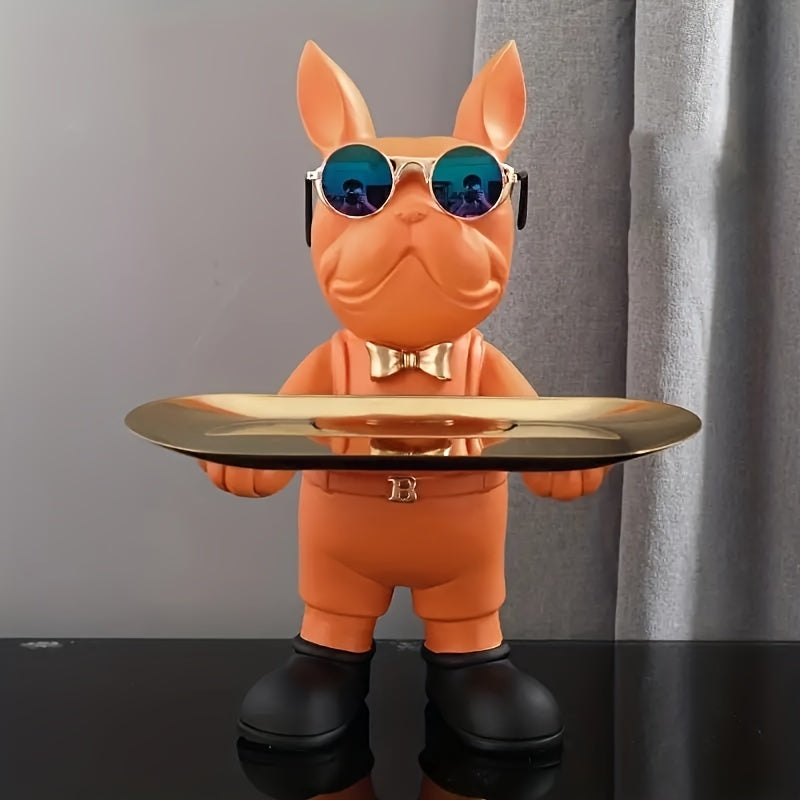 home & garden : Jan | Sleutelopbergkom Franse buldog sculptuur in Oranje van Pantino