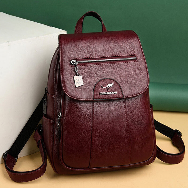 bags : Sofia - Luxe Leren Dames Rugtas in Wine red van Pantino