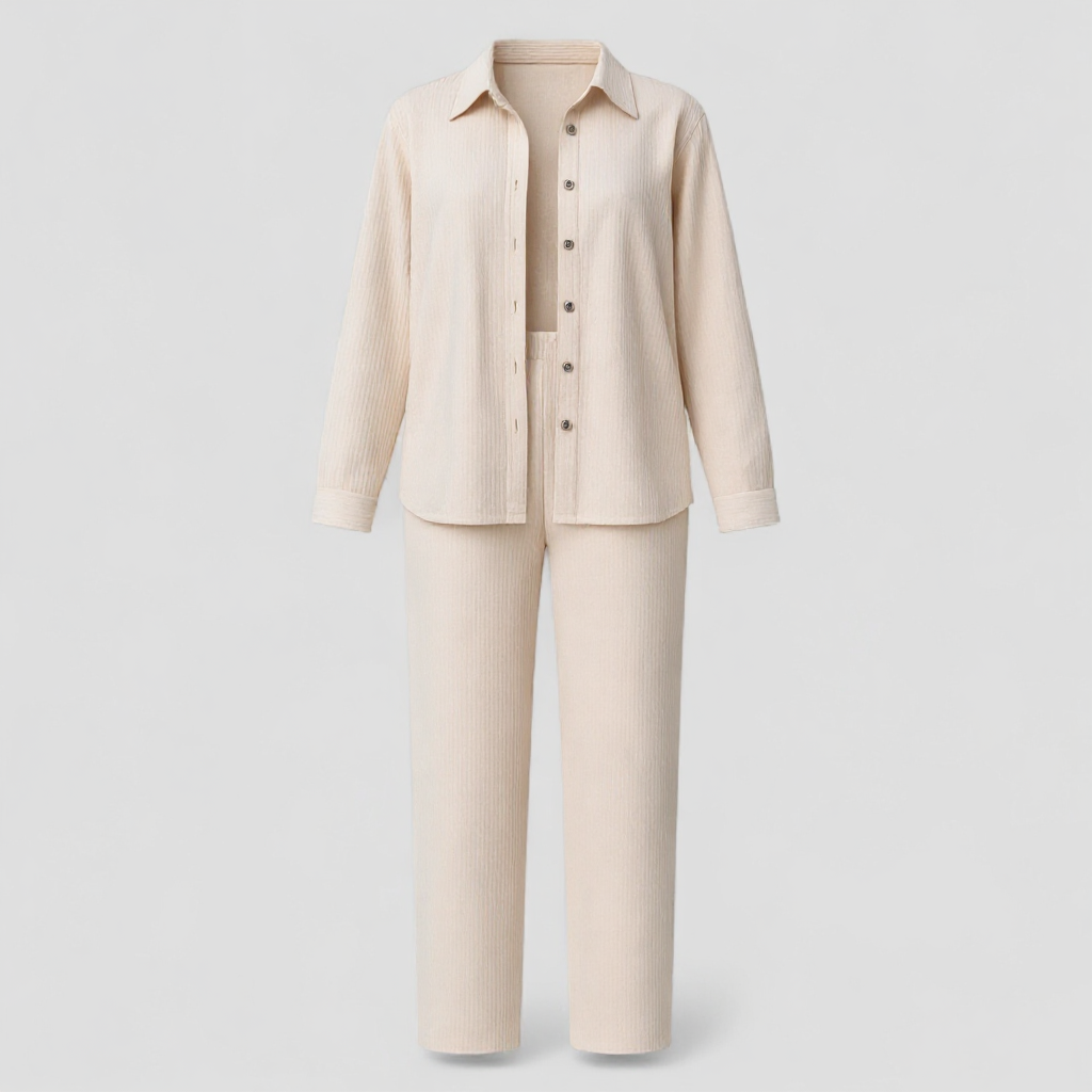 Women Set : Claudia | Vrouwen Casual Zomer Set met Blouse en Broek in Khaki van Pantino