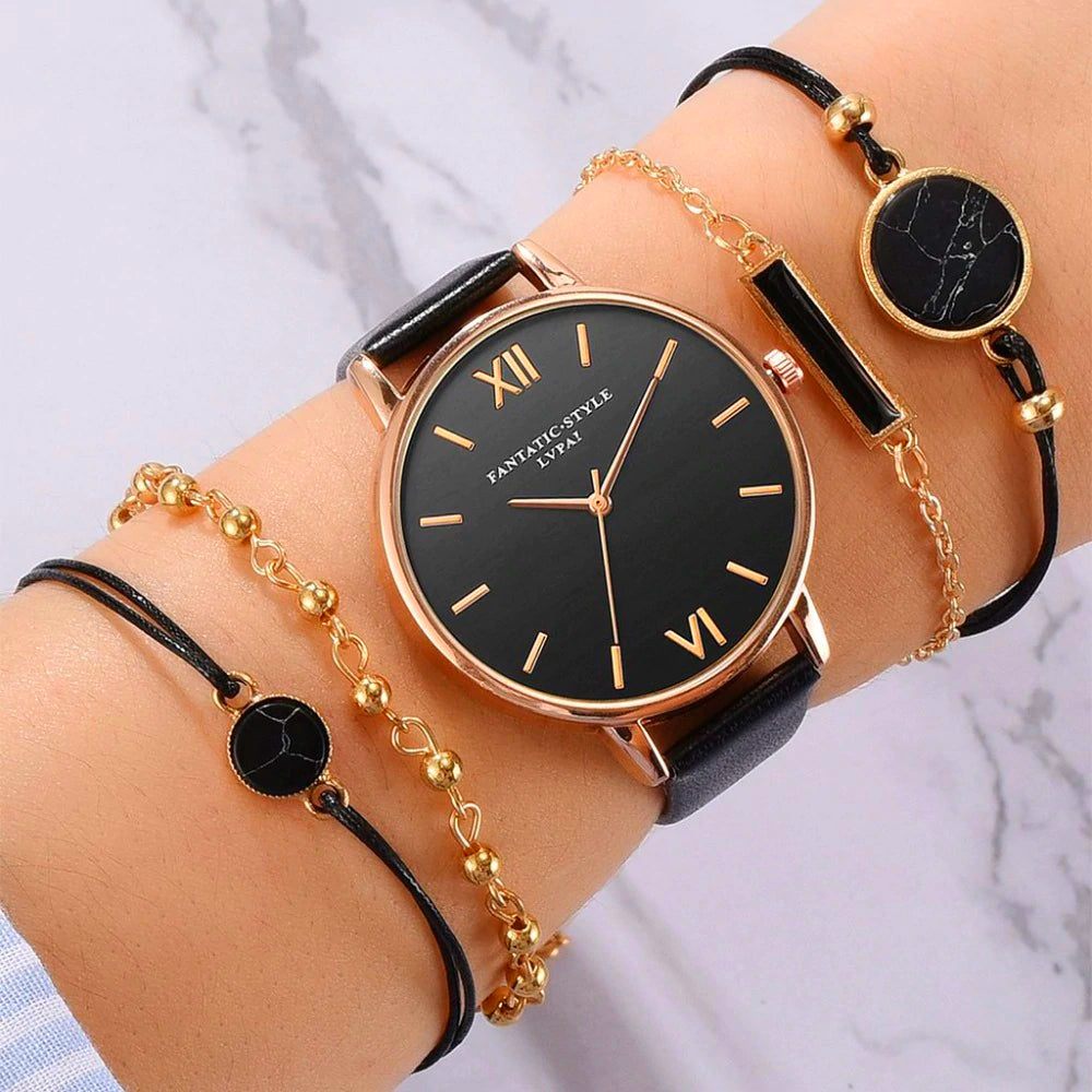 watches : Analoog Quartz Horloge met 4 Matching Armbanden voor een Stijlvolle Vrouwelijke Look in Zwart 4 GRATIS Armbanden van Pantino
