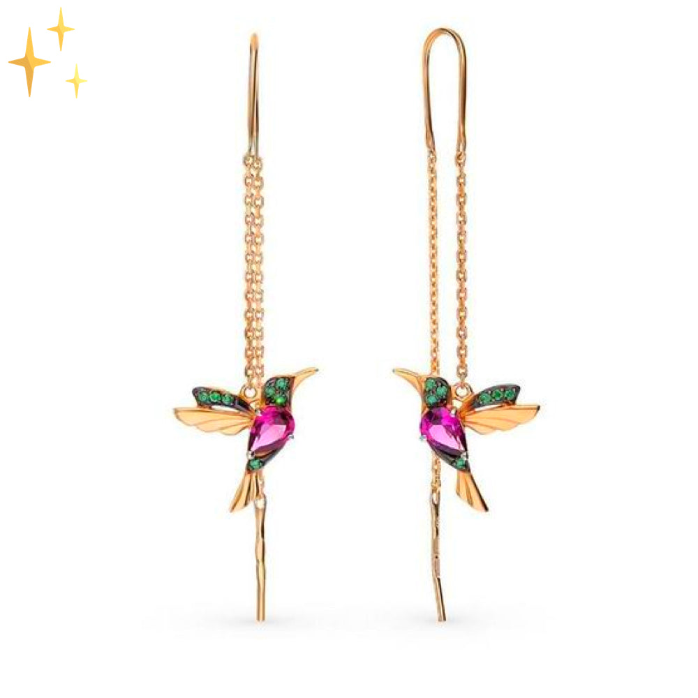 accessories : Kolibrie Schitterende Gouden Oorhangers met Glinsterende Steentjes voor een Chique Uitstraling in van Pantino
