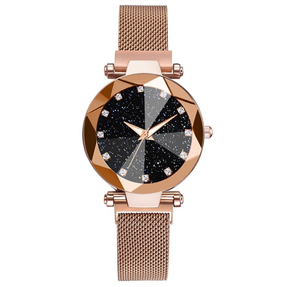 watches : Kristal Sterren Horloge Met Magnetisch Sluitbaar Bandje | Galaxy Look in Goud van Pantino