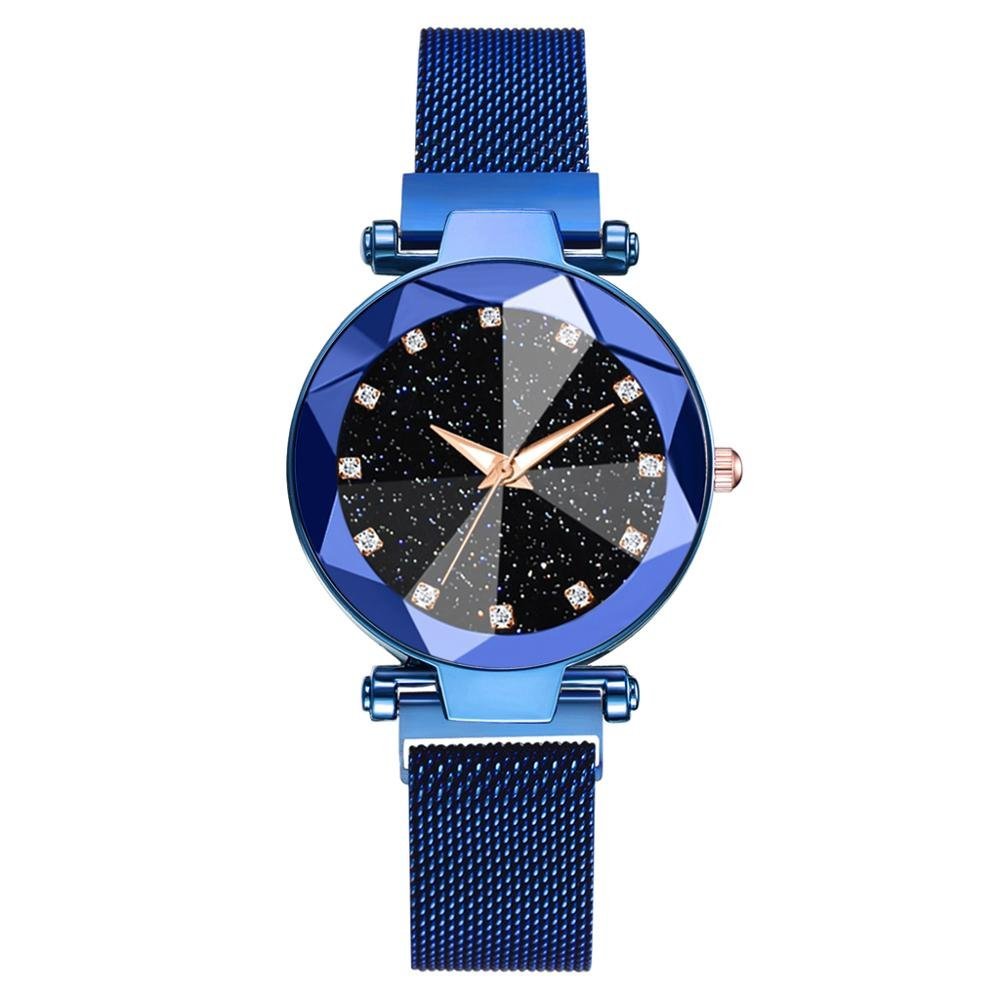 watches : Kristal Sterren Horloge Met Magnetisch Sluitbaar Bandje | Galaxy Look in Donkerblauw van Pantino