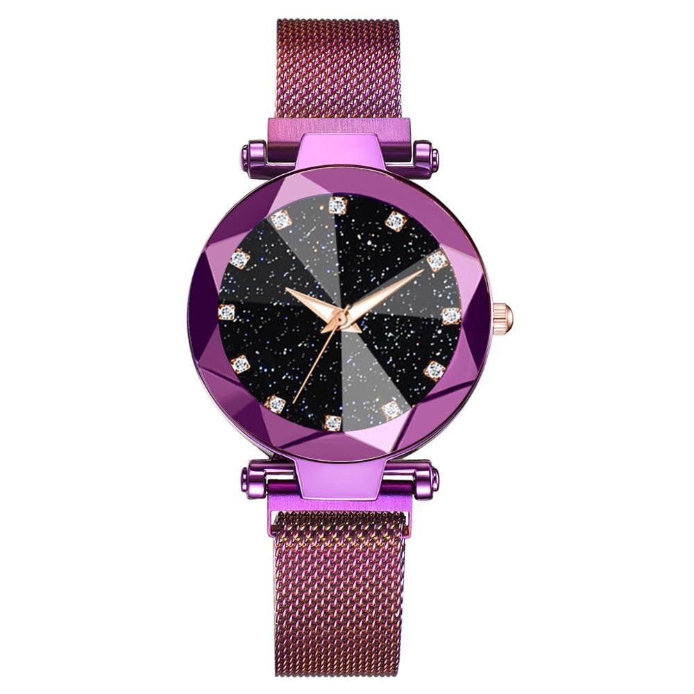 watches : Kristal Sterren Horloge Met Magnetisch Sluitbaar Bandje | Galaxy Look in Paars van Pantino