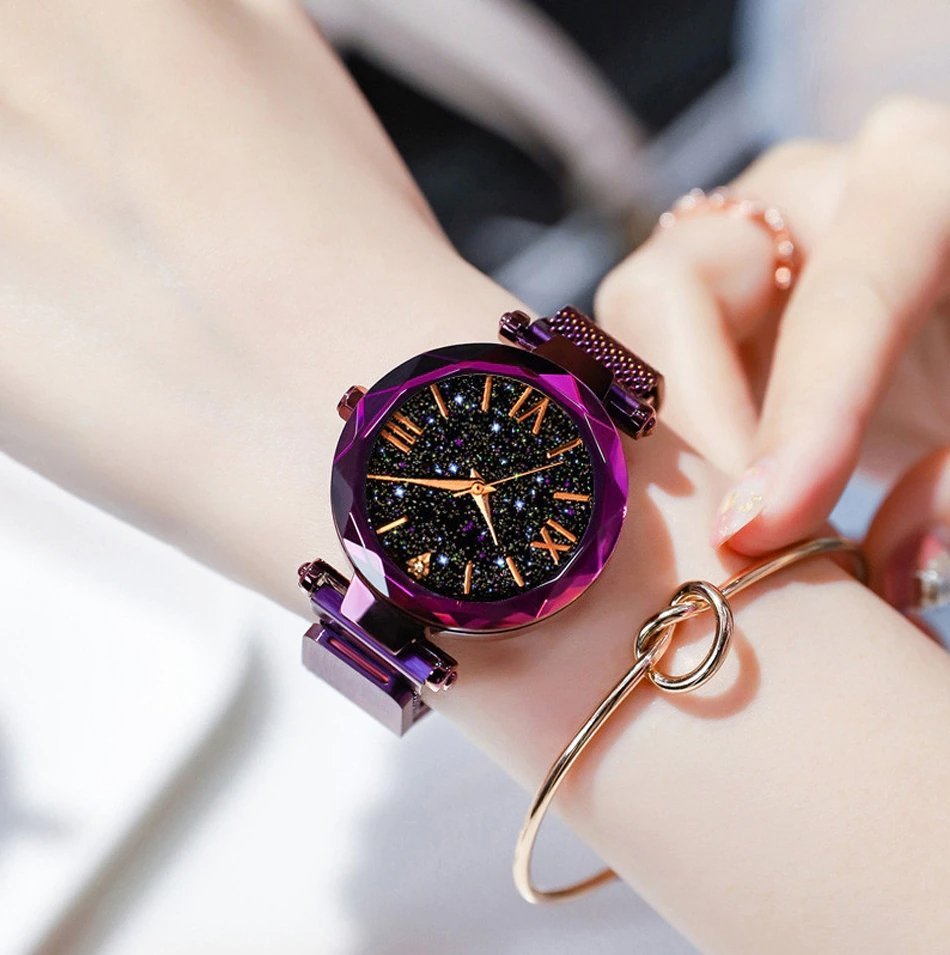 watches : Kristal Sterren Horloge Met Magnetisch Sluitbaar Bandje | Galaxy Look in van Pantino