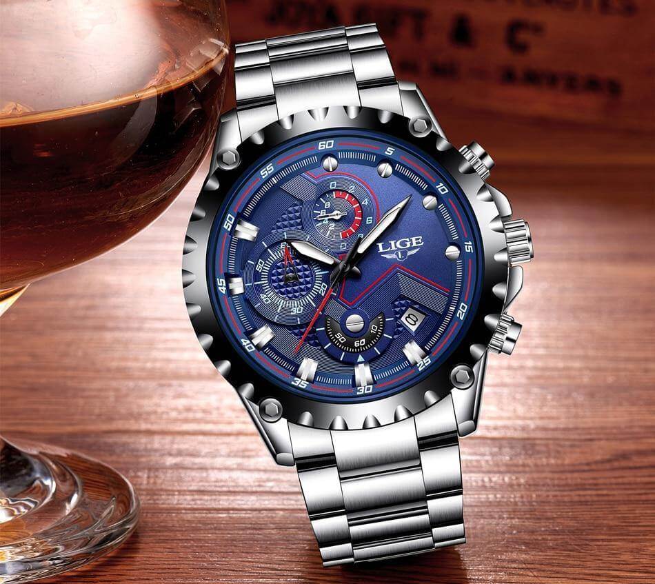 watches : Heren Militair Stalen Horloge in Blauw van Pantino