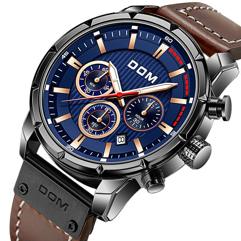 watches : DOM | Heren Lichtgevend Sporthorloge in Bruin blauw van Pantino