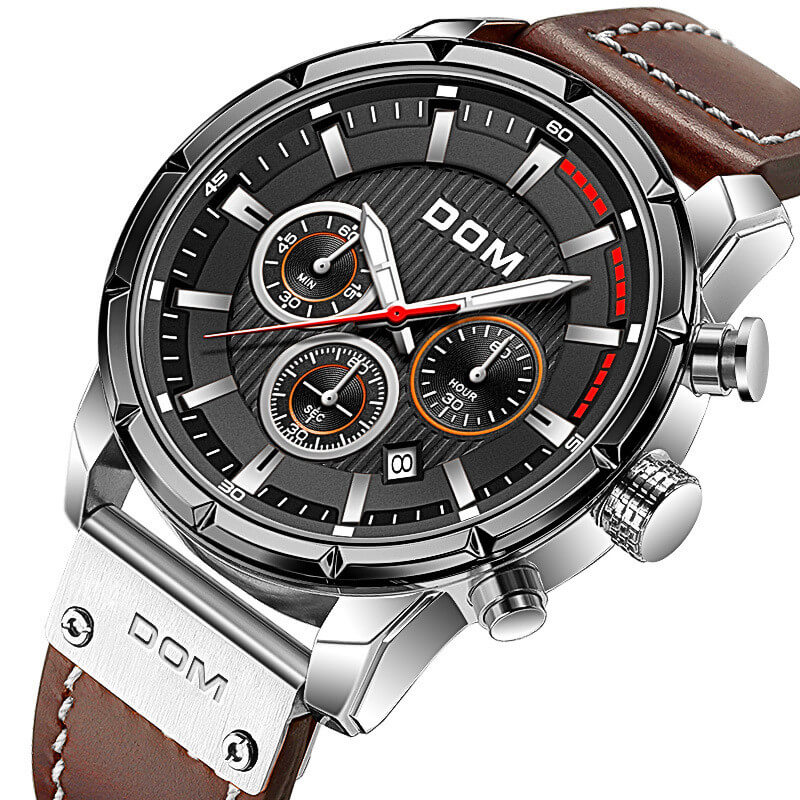 watches : DOM | Heren Lichtgevend Sporthorloge in Bruin zwart van Pantino