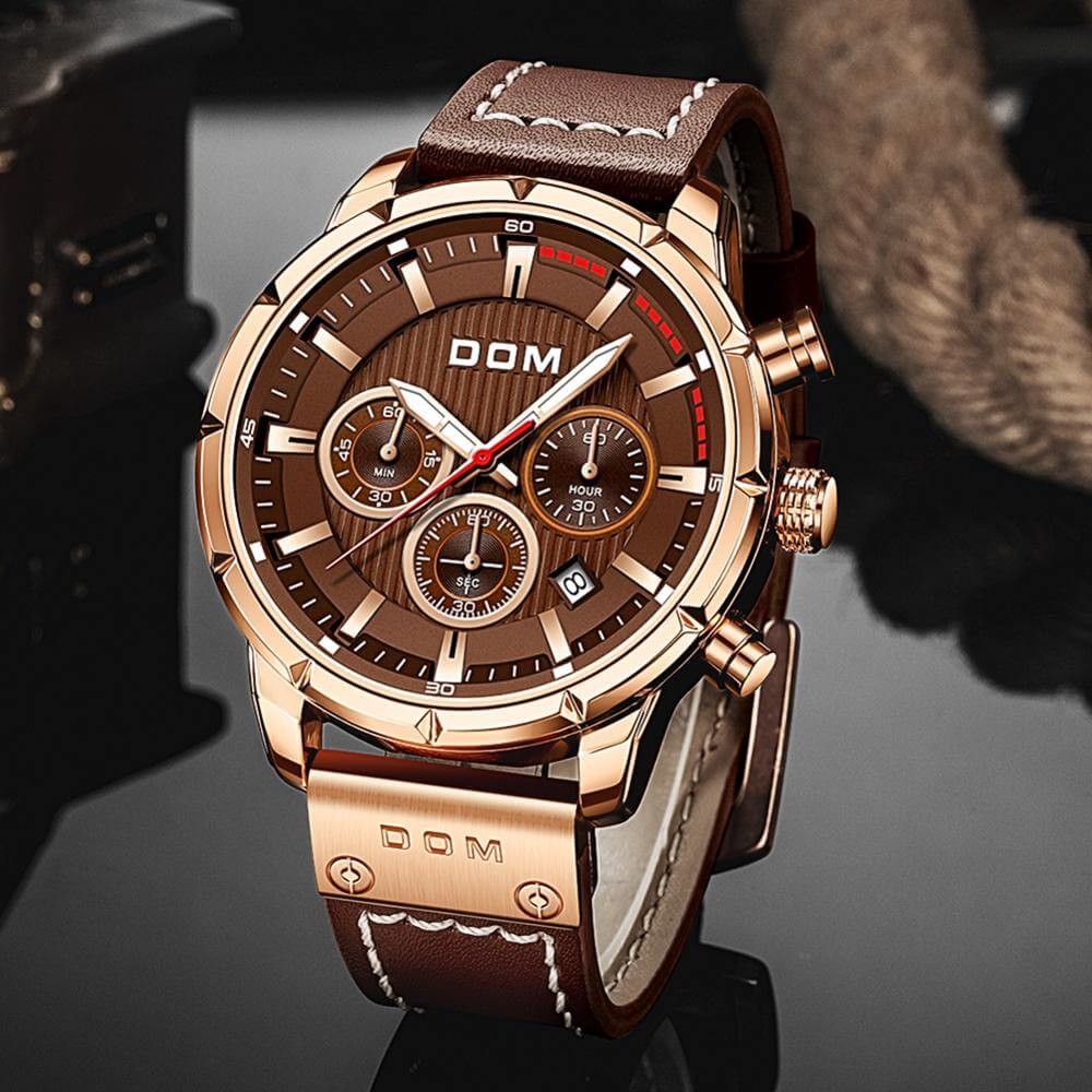 watches : DOM | Heren Lichtgevend Sporthorloge in Bruin rosegoud van Pantino