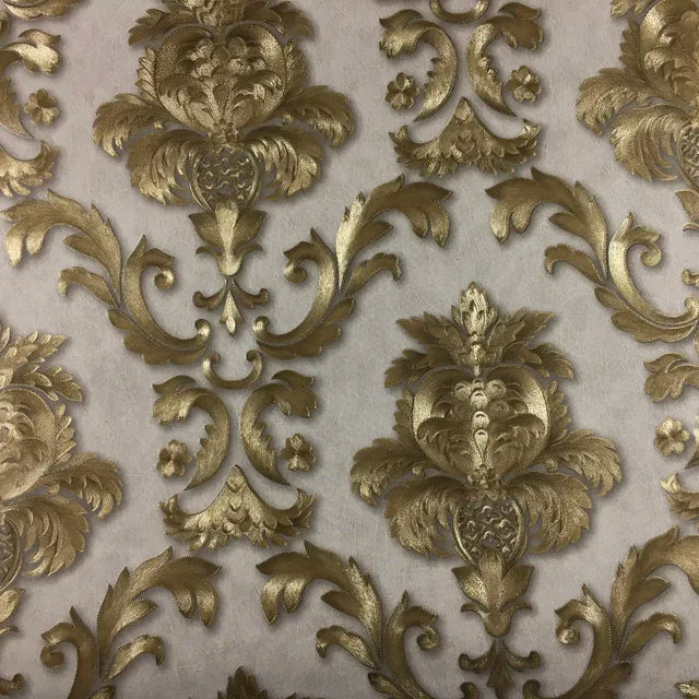 home & garden : Khaki Antiek Goud Damast Behang in Default Title van Pantino